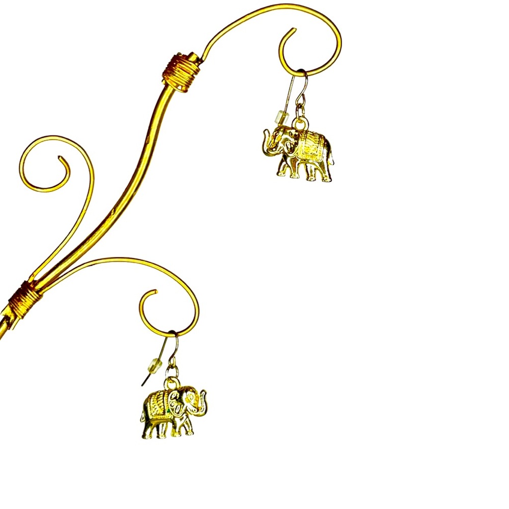 Gold Elephant Dangle Earrings
